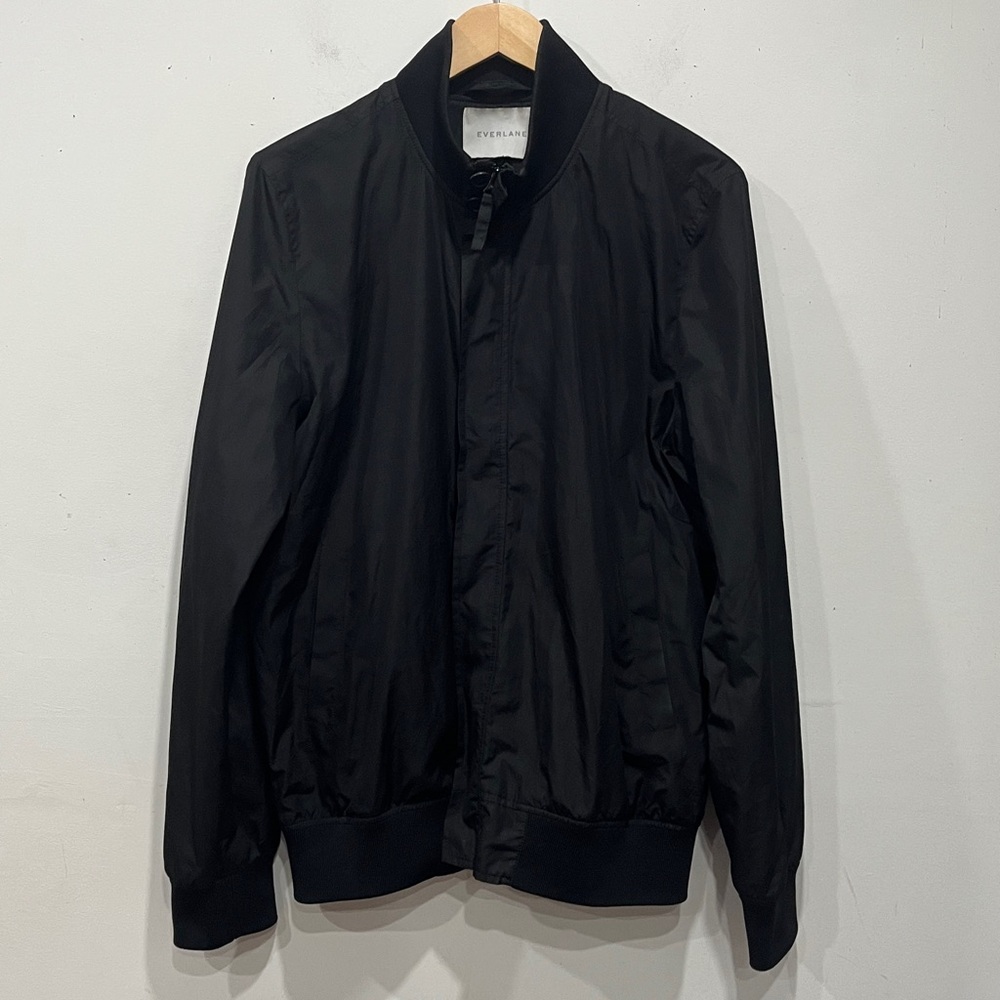 Everlane Black Lined Full Zip Bomber Jacket mock neck buttoned cuffed M